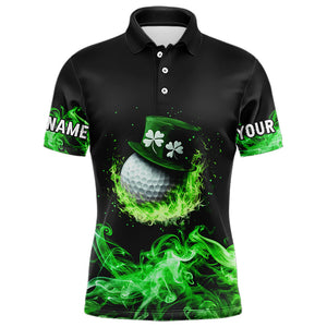 Personalized Green Flame Smoke Lucky clover golf polo shirts for men custom St Patrick Day golf shirts NQS9450