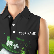 Load image into Gallery viewer, Personalized Green Flame Smoke Lucky clover Sleeveless golf polos custom St Patrick Day golf shirt NQS9450