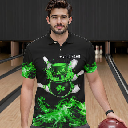 Green Flame Smoke Lucky clover Bowling Shirts For Men Custom St Patrick Day Bowling Team Jersey NQS9451