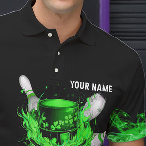 Green Flame Smoke Lucky clover Bowling Shirts For Men Custom St Patrick Day Bowling Team Jersey NQS9451