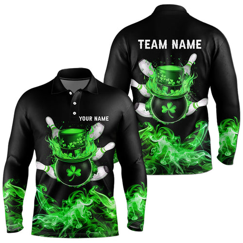 Green Flame Smoke Lucky clover Bowling Shirts For Men Custom St Patrick Day Bowling Team Jersey NQS9451