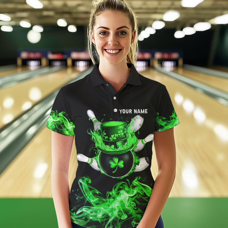 Green Flame Smoke Lucky clover Bowling Shirts For Women Custom St Patrick Day Bowling Team Jersey NQS9451