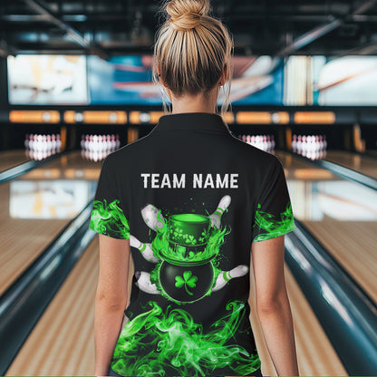 Green Flame Smoke Lucky clover Bowling Shirts For Women Custom St Patrick Day Bowling Team Jersey NQS9451