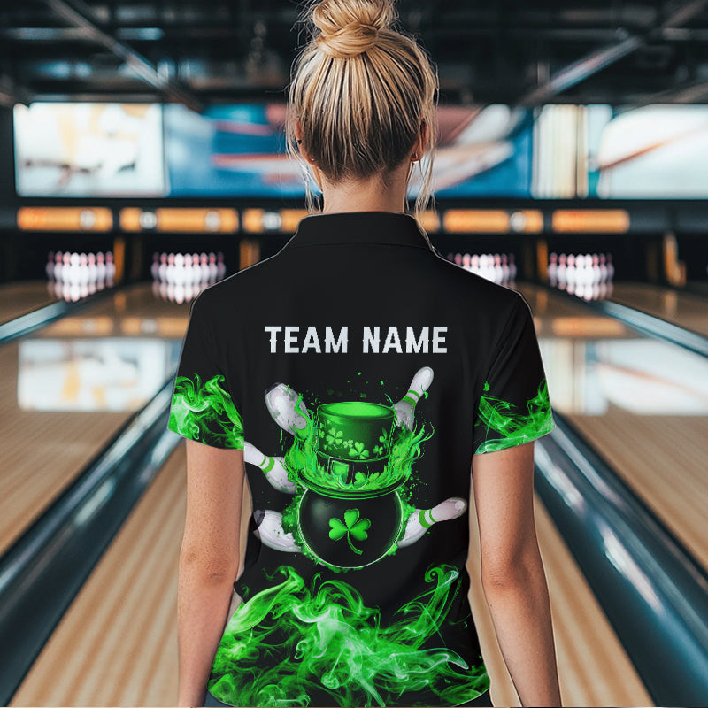 Green Flame Smoke Lucky clover Bowling Shirts For Women Custom St Patrick Day Bowling Team Jersey NQS9451