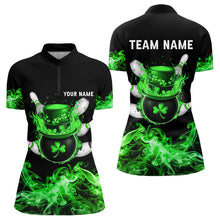 Load image into Gallery viewer, Green Flame Smoke Lucky clover Bowling Shirts For Women Custom St Patrick Day Bowling Team Jersey NQS9451