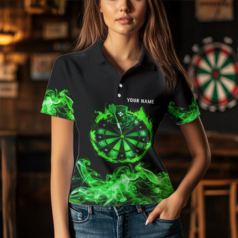 Green Flame Smoke Lucky Women Darts Shirts Custom St Patrick Day Team Darts Outfit NQS9452