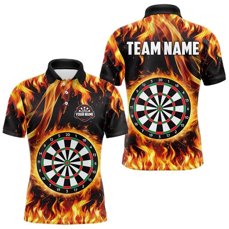 Flame Darboard Fire Pattern Custom Darts Polo, Quarter-Zip Shirts For Men Dart Team Jerseys NQS9459