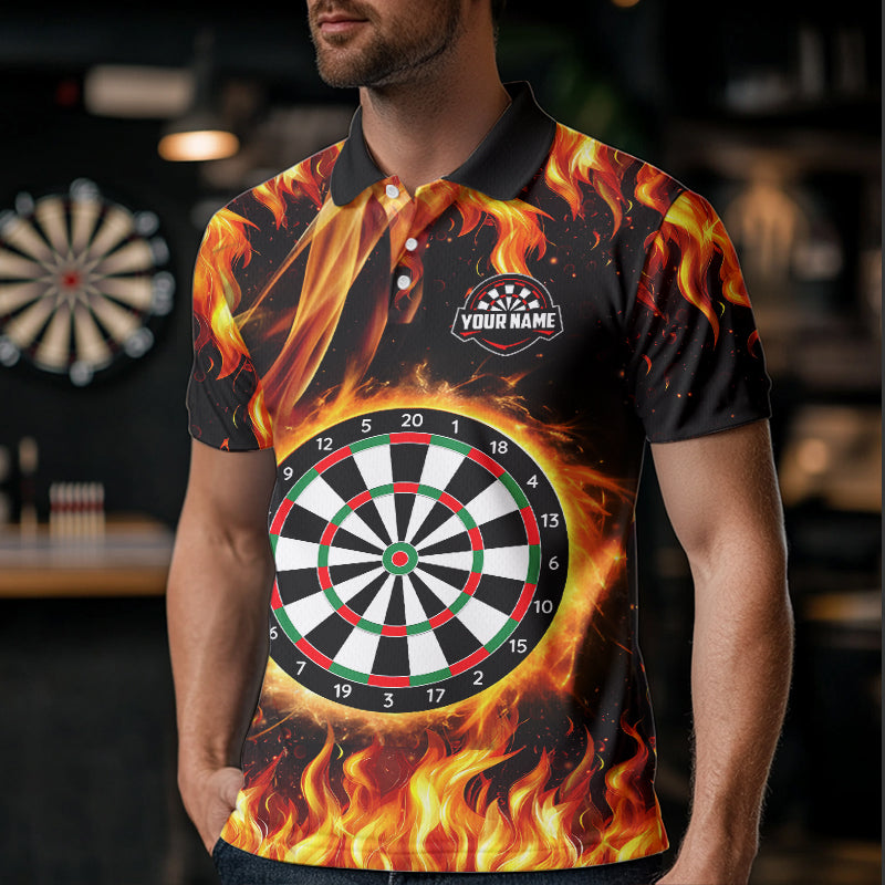 Flame Darboard Fire Pattern Custom Darts Polo, Quarter-Zip Shirts For Men Dart Team Jerseys NQS9459