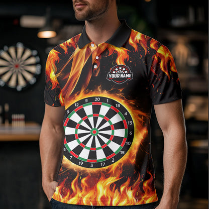 Flame Darboard Fire Pattern Custom Darts Polo, Quarter-Zip Shirts For Men Dart Team Jerseys NQS9459