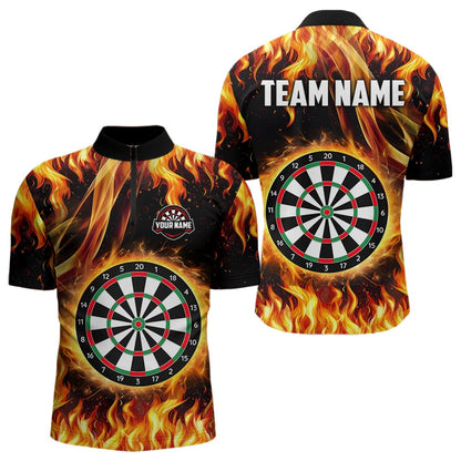 Flame Darboard Fire Pattern Custom Darts Polo, Quarter-Zip Shirts For Men Dart Team Jerseys NQS9459