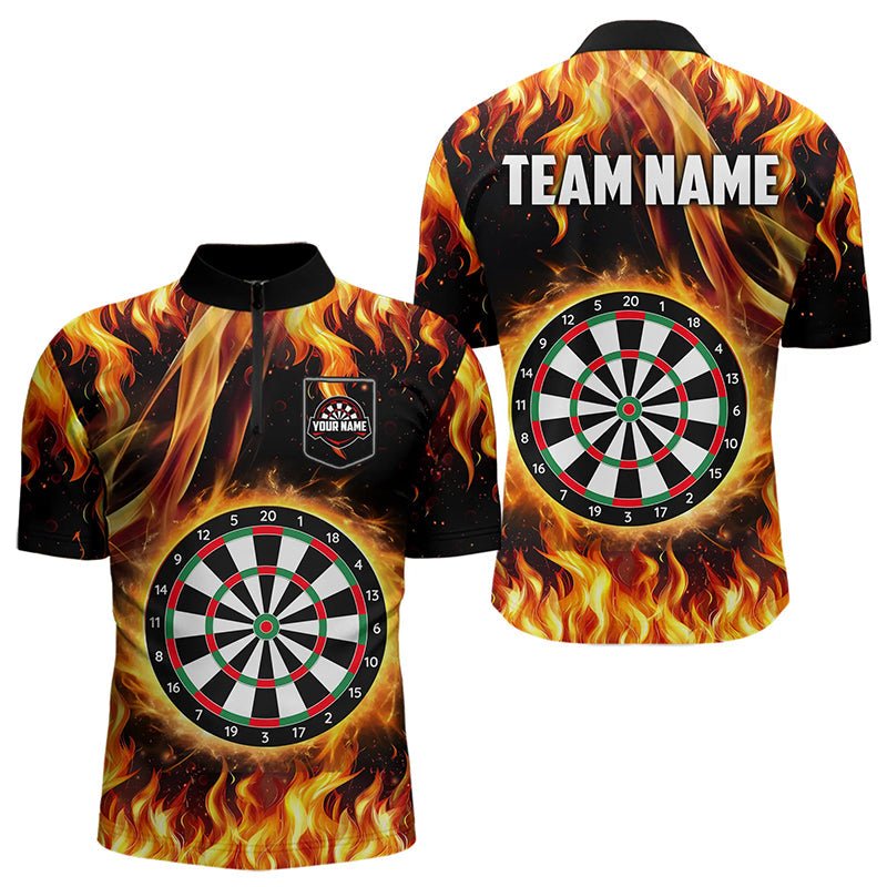Flame Darboard Fire Pattern Custom Darts Polo, Quarter-Zip Shirts For Men Dart Team Jerseys NQS9459