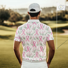 Load image into Gallery viewer, Pink ribbons floral pattern Breast Cancer golf polo shirts for men Custom team golf attire for men NQS11551