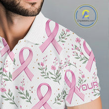 Load image into Gallery viewer, Pink ribbons floral pattern Breast Cancer golf polo shirts for men Custom team golf attire for men NQS11551