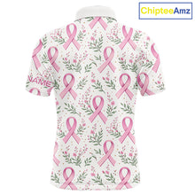 Load image into Gallery viewer, Pink ribbons floral pattern Breast Cancer golf polo shirts for men Custom team golf attire for men NQS11551