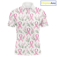 Load image into Gallery viewer, Pink ribbons floral pattern Breast Cancer golf polo shirts for men Custom team golf attire for men NQS11551