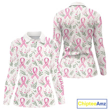 Load image into Gallery viewer, Pink ribbons floral pattern Breast Cancer golf polo shirts for Women Custom team ladies golf attire NQS11551