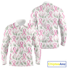 Load image into Gallery viewer, Pink ribbons floral pattern Breast Cancer golf polo shirts for men Custom team golf attire for men NQS11551