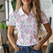 Load image into Gallery viewer, Pink ribbons floral pattern Breast Cancer golf polo shirts for Women Custom team ladies golf attire NQS11551