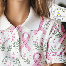 Load image into Gallery viewer, Pink ribbons floral pattern Breast Cancer golf polo shirts for Women Custom team ladies golf attire NQS11551