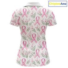 Load image into Gallery viewer, Pink ribbons floral pattern Breast Cancer golf polo shirts for Women Custom team ladies golf attire NQS11551