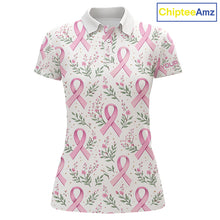 Load image into Gallery viewer, Pink ribbons floral pattern Breast Cancer golf polo shirts for Women Custom team ladies golf attire NQS11551