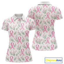 Load image into Gallery viewer, Pink ribbons floral pattern Breast Cancer golf polo shirts for Women Custom team ladies golf attire NQS11551