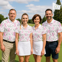 Load image into Gallery viewer, Pink ribbons floral pattern Breast Cancer golf polo shirts for men Custom team golf attire for men NQS11551