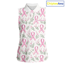 Load image into Gallery viewer, Pink ribbons floral pattern Breast Cancer sleeveless golf polo shirts Custom team ladies golf attire NQS11551