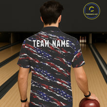 Load image into Gallery viewer, Black American Flag pattern bowling Hawaiian shirt custom patriotic jersey team bowling gifts NQS11552