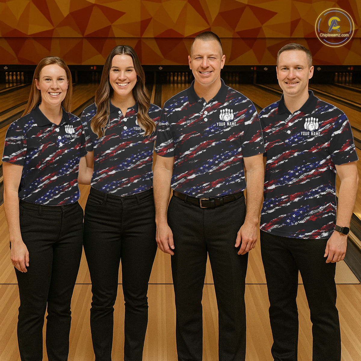 Black American Flag pattern bowling shirt for Women custom patriotic jersey team ladies bowling gifts NQS11552