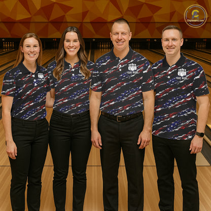 Black American Flag pattern bowling shirt for Women custom patriotic jersey team ladies bowling gifts NQS11552