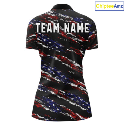 Black American Flag pattern bowling shirt for Women custom patriotic jersey team ladies bowling gifts NQS11552