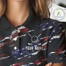 Load image into Gallery viewer, Black American Flag pattern Golf Polo shirts for Women custom ladies patriotic golf shirts NQS11553