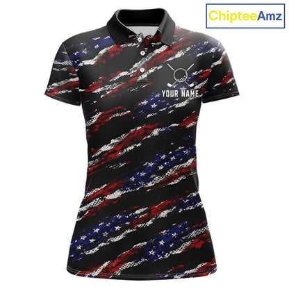Black American Flag pattern Golf Polo shirts for Women custom ladies patriotic golf shirts NQS11553