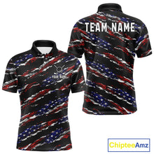 Load image into Gallery viewer, Black American Flag pattern Golf Polo shirts for men custom mens patriotic golf shirts, golfer gifts NQS11553