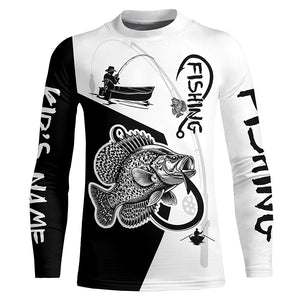 Black and White Crappie Fishing Custom Name UV Protection Fishing Apparel, Crappie Fishing Jerseys NQS334