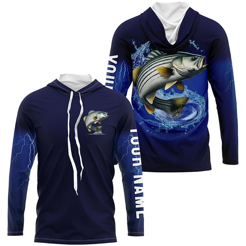 Striped Bass Fishing Blue lightning Custom Long sleeve fishing shirts, striper fishing jerseys NQS326