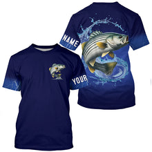 Load image into Gallery viewer, Striped Bass Fishing Blue lightning Custom Long sleeve fishing shirts, striper fishing jerseys NQS326