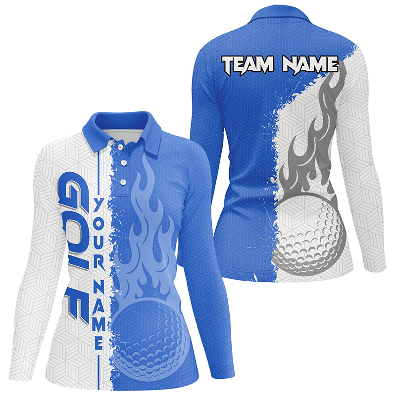 Blue and white flame golf ball custom Womens golf polo shirts, ladies golf tops for team NQS7543