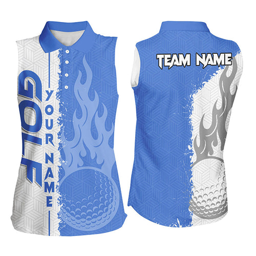 Blue and white flame golf ball custom Womens sleeveless golf polo shirts, ladies golf tops for team NQS7543