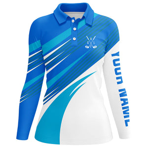 Blue and white Womens golf polo shirts custom golf tops for women, personalized golf gifts NQS7546