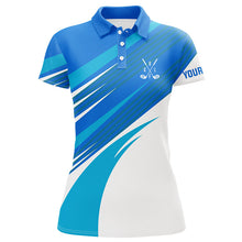 Load image into Gallery viewer, Blue and white Womens golf polo shirts custom golf tops for women, personalized golf gifts NQS7546
