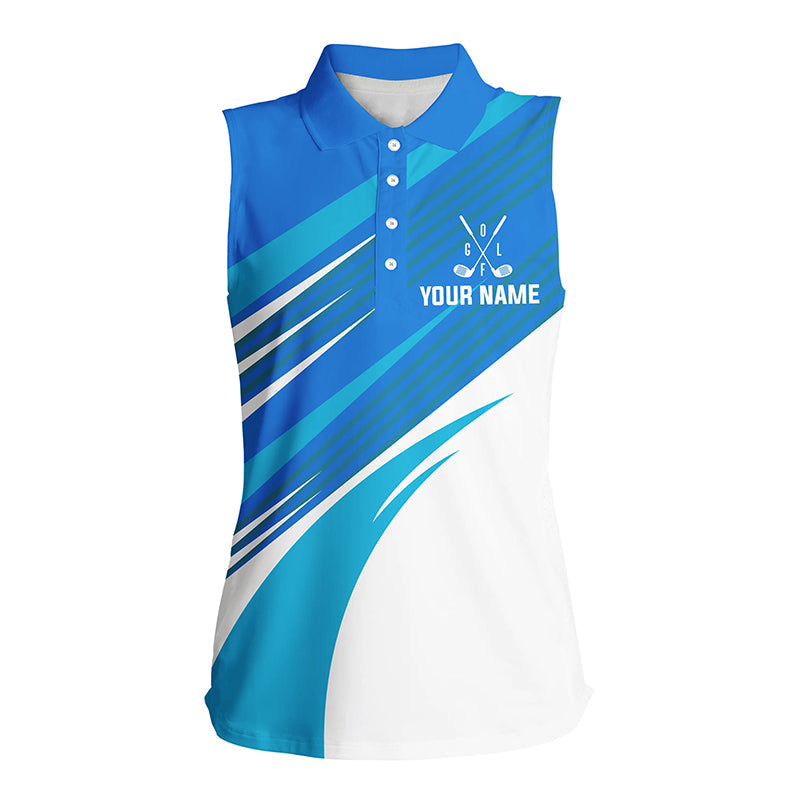 Blue and white Womens sleeveless golf polo shirts custom golf tops for women, personalized golf gifts NQS7546