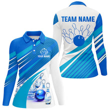 Load image into Gallery viewer, Blue and white Womens bowling shirt Custom bowling team league jerseys, gifts for ladies bowlers NQS7547