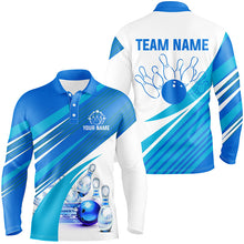 Load image into Gallery viewer, Blue and white Mens bowling shirts Custom bowling team league jerseys, gifts for mens bowlers NQS7547