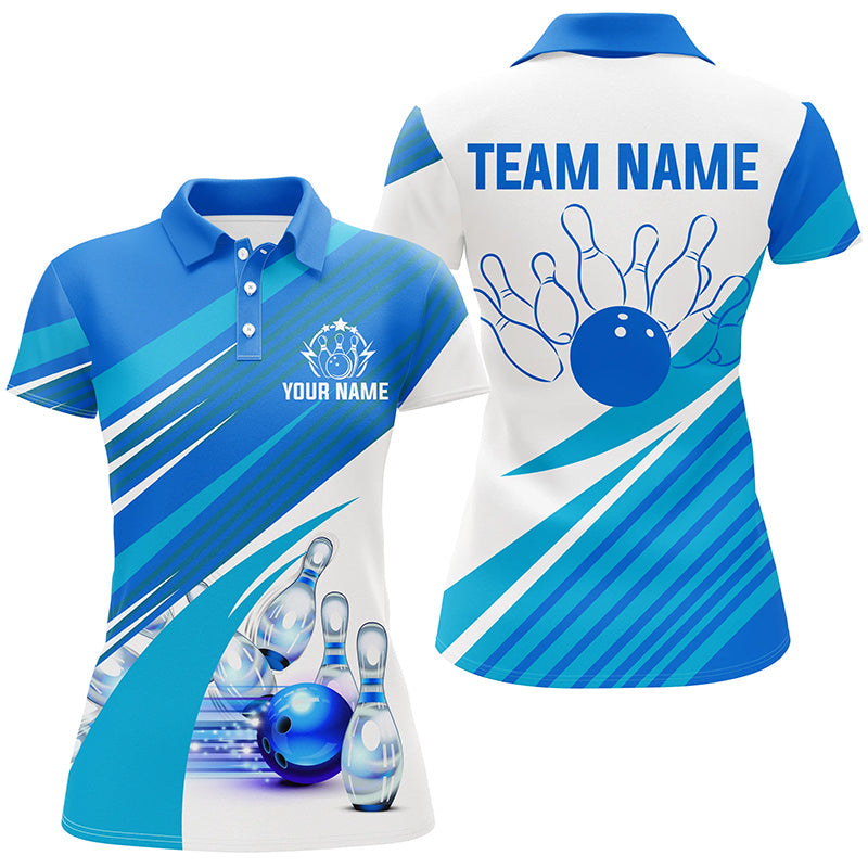 Blue and white Womens bowling shirt Custom bowling team league jerseys, gifts for ladies bowlers NQS7547