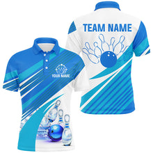 Load image into Gallery viewer, Blue and white Mens bowling shirts Custom bowling team league jerseys, gifts for mens bowlers NQS7547