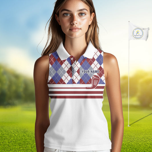 Red, White and Blue argyle pattern golf clubs Sleeveless Golf polo shirts Custom ladies golf attire NQS10030