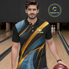 Load image into Gallery viewer, Blue and Gold Bowling ball Polo, Quarter Zip Shirts for Men Custom Bowling Outfit Team bowlers jersey NQS10032