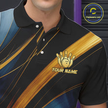 Load image into Gallery viewer, Blue and Gold Bowling ball Polo, Quarter Zip Shirts for Men Custom Bowling Outfit Team bowlers jersey NQS10032